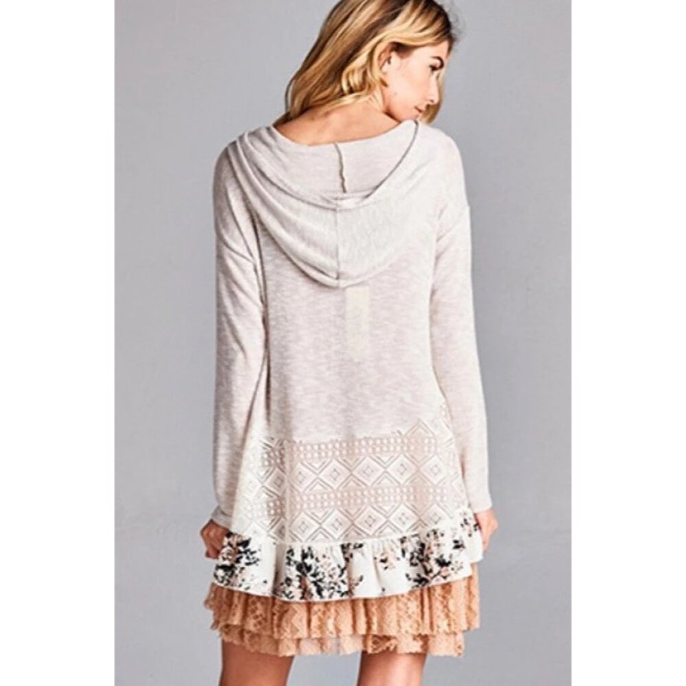 NWT Hooded Ruffle Hem Knit Tunic Top | Coquette Boho Coastal Cowgirl Soft Grunge - Picture 15 of 16